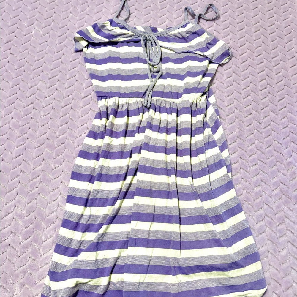 Kirra Purple and White Striped Midi Dress